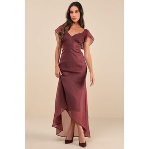 LuLus Mauve Purple Crinkled Flutter Sleeve Midi Dress